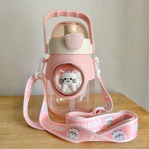 ⭐️ 🆕 Kawaii Pink Cat Water Bottle NWOT 🌟